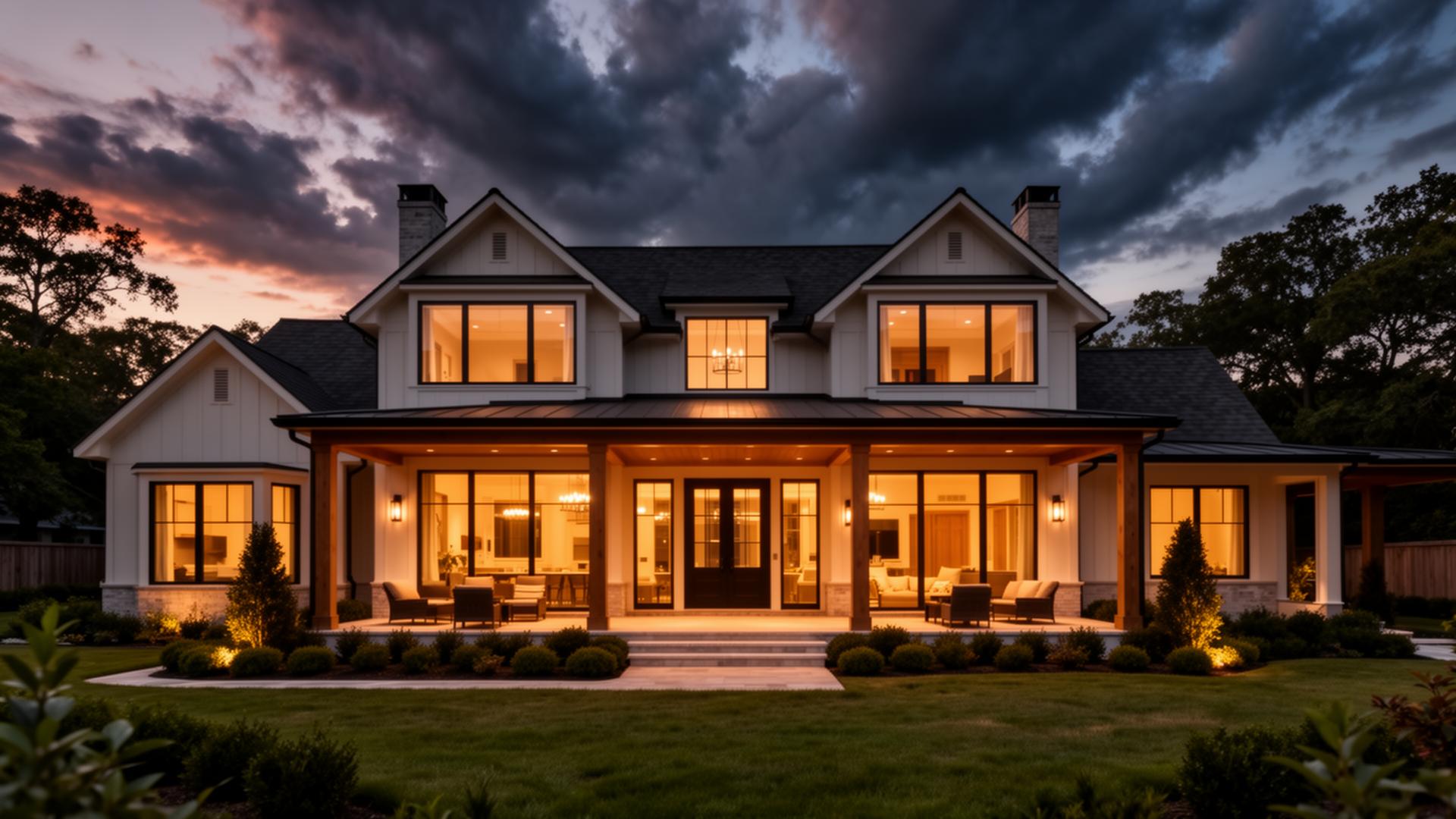 Luxury custom home built by Slate Building LLC at dusk